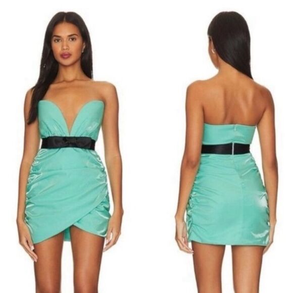 NWT Superdown Lexi Sweetheart Mini Dress Teal bow ribbon party Revolve XS - Picture 2 of 9